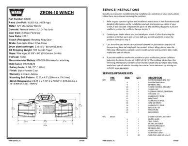 Specs and Parts List