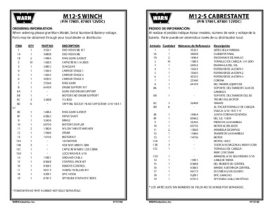 Replacement Parts List